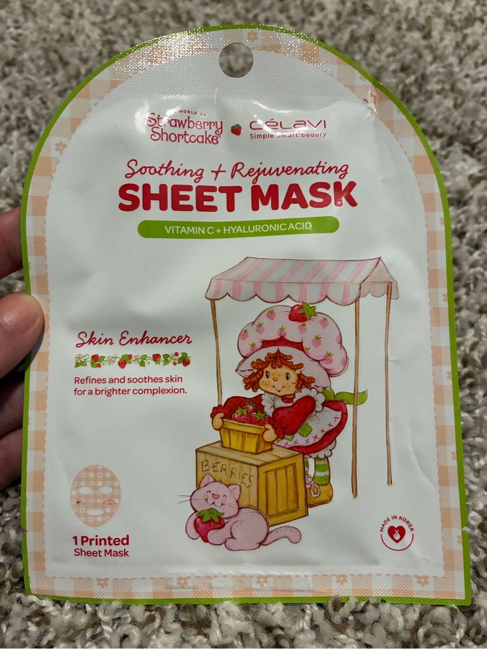 Strawberry Shortcake x Celavi Soothing & Rejuvenating Sheet Mask - Pink